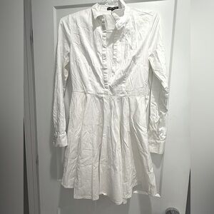 Express Cotton White Long Sleeved Long White Flowy Shirt Dress Size 10
